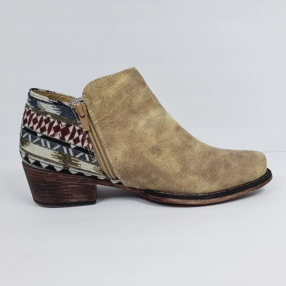 Roper Sedona Serape Womens Size 7.5 Tan Heel Ankle Western Booties Boots Shoes